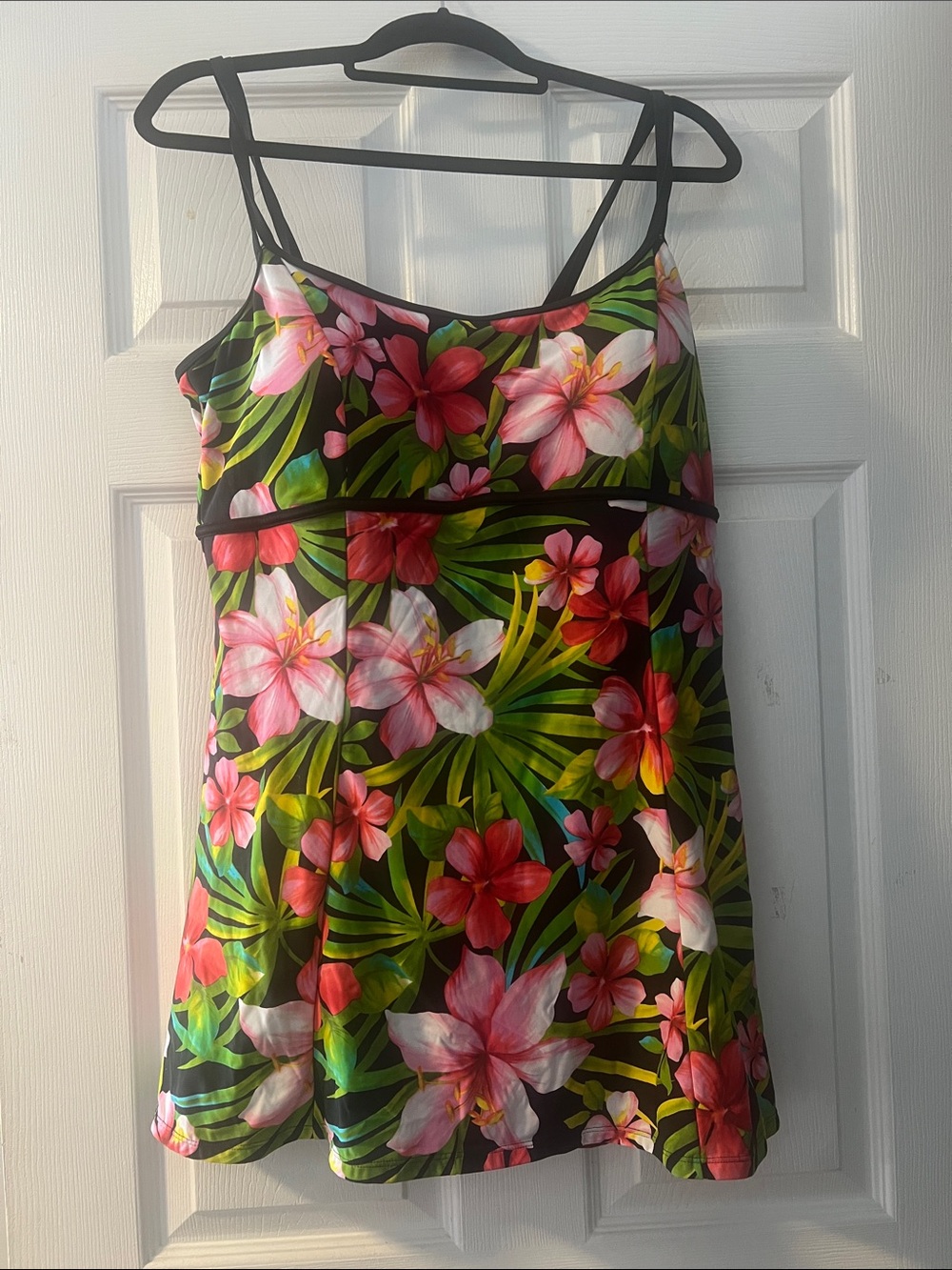 Floral Tropical A-Line bathing suit with Spaghetti Straps